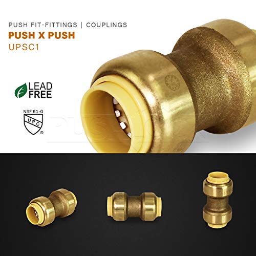 Pushlock UPSC1-5 Straight Coupling Pipe Fittings Push to Connect Pex Copper, CPVC, 1 Inch, Brass Pack of 5