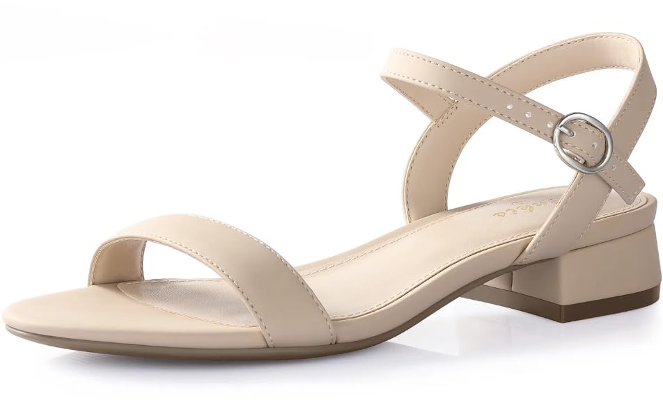 Photo 1 of ** MINOR DAMAGE AT FRONT OF SHOE ** Ankis Women Nude Black White Sandals for Women Low Heel 1 Inch Dressy Sandal Ankle Strap Open Toe Block Short Heeled Summer Classic Comfortable Graduation Holiday Party Casual Flat Shoes 2025, 10M