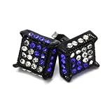Mens Black Tone Clear/Blue Cz Cube Iced Out Hip Hop Micro Pave Stud Earrings