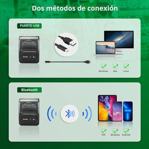 NetumScan Wireless Bluetooth Thermal Printer 2 Inch 58mm Mini USB POS Printer for Retail Restaurant Compatible with Android/iOS/PC/Windows NS1809DD