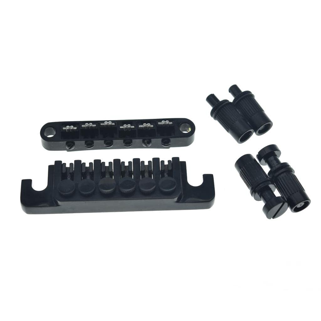 KAISH Black Guitar Roller Saddle Bridge Tune-O-Matic Bridge with TP-6 Style LP Stopbar/Bridge Tailpiece For Epiphone Les Paul LP/SG/Dot/ES Guitars with M8 Threaded Posts