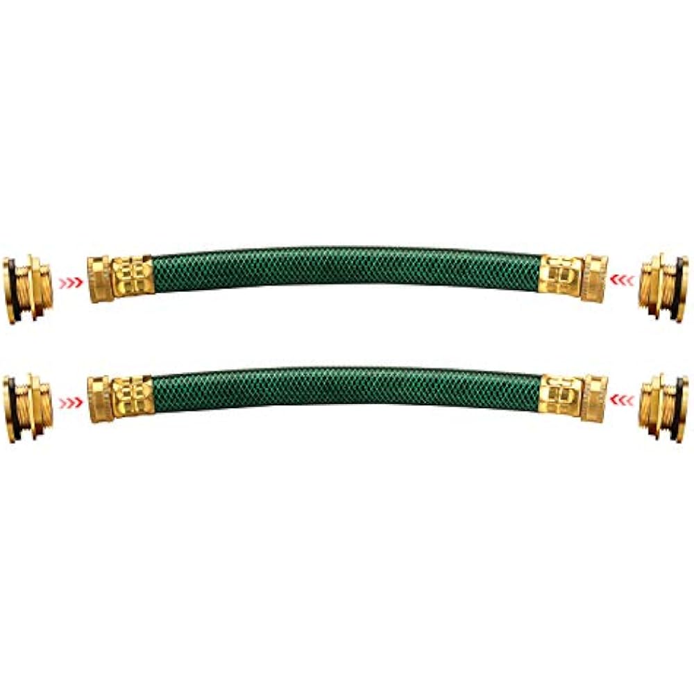 WADEO Rain Barrel Connector Kit, Linking Two 12 Inch Hoses Four Brass