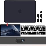 GMYLE MacBook Air 13 Inch Case 2018 Release A1932 with Touch ID Retina Display, Plastic Hard Shell, Keyboard Cover, Screen Protector, Webcam Cover, Anti Dust Plugs Set for Newest Macbook Air 13, Black