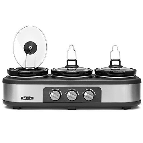 BELLA Triple Slow Cooker And Buffet Server, 3 X1.5 QT Manual Stainless