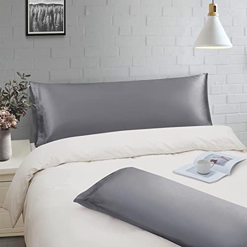 Ersmak Satin Body Pillow Cover Set of 2, 20x54 Inches Grey Ultra Soft