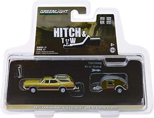 1:64 Hitch & Tow Series 17-1971 Oldsmobile Vista Cruiser and Teardrop Trailer (Green/Brown) 32170-A by Greenlight