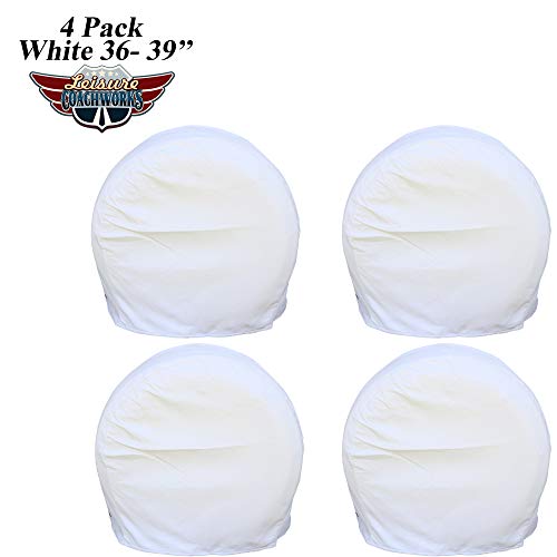 Leisure Coachworks Tire Covers for RV Wheel Set of 4 Motorhome Wheel Covers Waterproof White Vinyl Tire Protectors/Tire Covers Fits 36" to 39" Tire Diameters