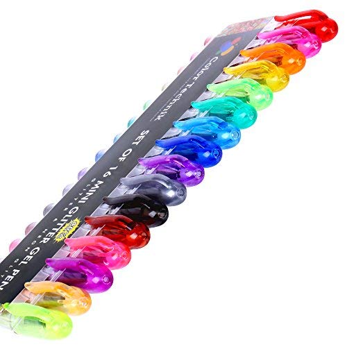Glitter Gel Pens by Color Technik, Set of 16 Mini Glitter and Neon