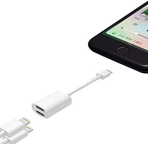 iphone 7 Dual Lightning Adapter Compatible for iOS 10.3 ,Lightning Headphone Audio + Charge for iphone7/7plus-white
