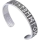 TURTLEDOVE Viking Rune Bangle Bracelet - Nordic Elder Futhark Runes Viking Cuff - Celtic Pagan Jewelry