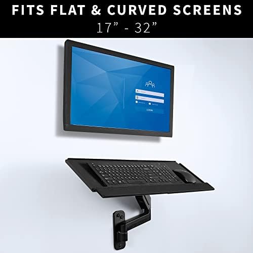 MOUNT-VWKB1 Support mural pour écran simple avec bras pneumatique et plateau de clavier réglable en hauteur, VESA max 100 x 100 mm, noir