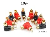 CablesOnline 10-PACK RCA Male Plug to RCA Female Right-Angle Gold-Plated Adapter , Red / Black (AV-A11RK-10)