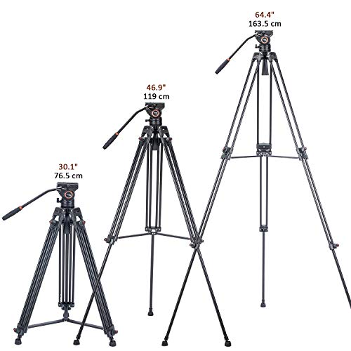 Cayer BV30 Heavy Duty Video Tripod, 64 inches Professional Aluminum Tripod Leg with K3 Fluid Head, Mid-Level Spreader, Max Loading 13.2 LB, 360 Degree Fluid Head for DSLR Camcorder Camera