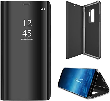For Samsung Galaxy S9 Plus Case Luxury Clear View Standing Mirror Flip PC Cover Shell with Smart Sleep / Wake Up Function for Women Men 6.2 inch 2018 - PC and PU Leather (Black)