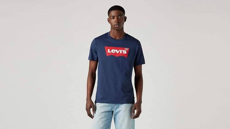 Herren Graphic Set-In Neck T-Shirt, Batwing Logo, Dress Blues, M