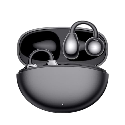 Clip on Bluetooth Earphones Open Ear Earbuds, Air Conduction Wireless Headphones, Ultra-Comfort, Lightweight, Clear Calls, IPX5 Waterproof, with Mic for Phone Sports Workout, Black