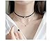 ZEONMEI Sterling Silver Choker Pendant Necklace Clavicle Chain with Cubic Zirconia 16