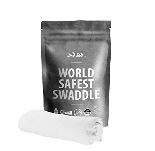 World Safest Bamboo Swaddle Blanket Muslin - 100% Premium Bamboo - White Unisex Boy and Girl - Large Double Thin Layer - Breathable, Soft and Warm - Hypoallergenic, UV resistant, PH balanced, BPA free
