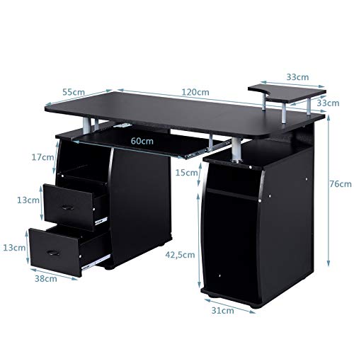 DREAMADE Laptoptisch Arbeitstisch Holz, Computertisch mit Schrank sowie Ablagefläche, Schreibtisch Bürotisch PC Tisch Beistelltisch (Schwarz) – Bild 5