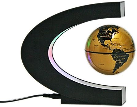 TYoung C Shape Frame LED Lights Magnetic Levitation Floating World Map Globe 3" for Learning Education Teaching Demo Home Office Desk Decoration - Gold