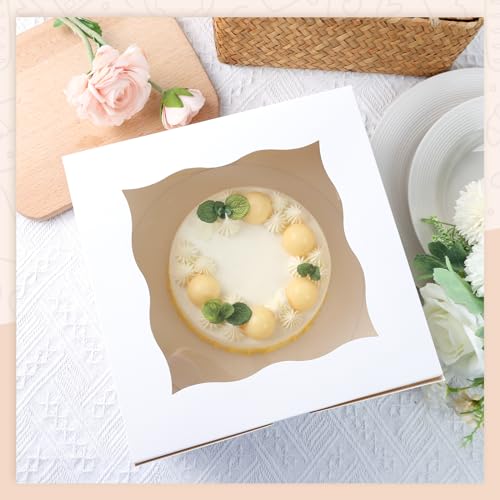 JOHOUSE 15PCS Cake Boxes, Bakery Box with Window 10 Inch White Treat Box with Board for Pastries Chocolates Cookies Birthday Party Wedding