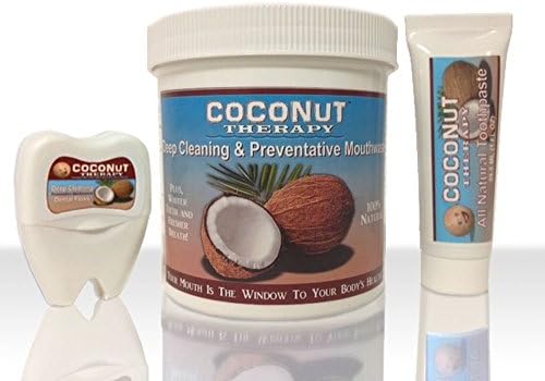 BEGINNERS/PROS 3 PIECE- OIL PULLING COCONUT OIL MOUTHWASH KIT:16oz Mouthwash,Coconut Oil Floss &amp; Coconut Oil Toothpste- Detox the body, whitens teeth!