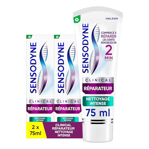 SENSODYNE Clinical Repair Toothpaste, Clinically Proven to Relieve Dental Sensitivity, Begins to Repair From 2 Min, Intense Cleaning, Peppermint & Eucalyptus, Pack of 2 x 75 ml