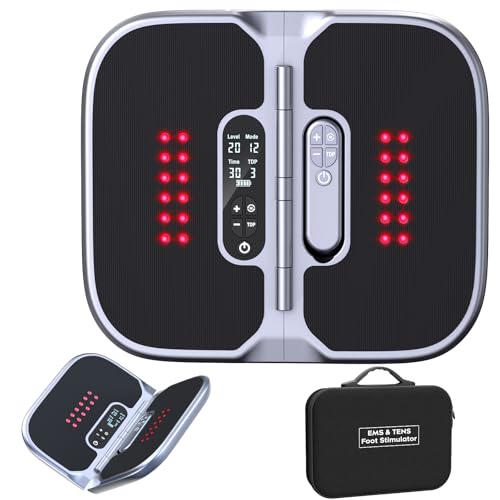 Medic Blood Circulation Stimulator Legs and Feet with Red Light Therapy (660 + 850 NM), EMS Foot Massager with Double Physiotherapy, with Magnetic Remote Control and Included Carry Bag