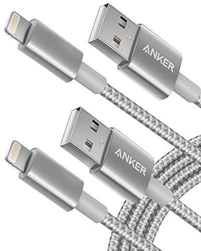 Anker 6ft Premium Nylon Lightning Cable [2-Pack], Apple MFi Certified for iPhone Chargers, iPhone Xs/XS Max/XR/X / 8/8 Plus / 7/7 Plus / 6/6 Plus / 5s, iPad Pro Air 2, and More(Silver)