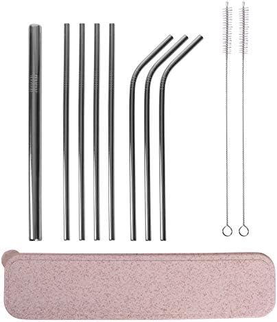 Ymeibe Stainless Steel Reusable Drinking Straws FDA Approved Metal Straws for Smoothies Juice Cold Beverage with Cleaning Brush with Gift Box, 8-Pack