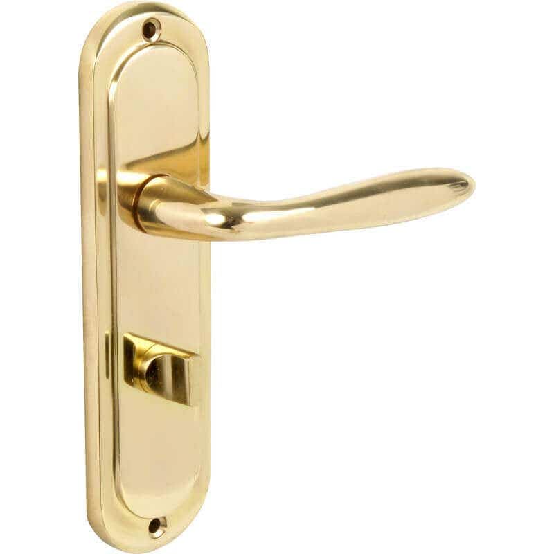 Designer Levers - Mocho Round Plate Lever Door Handle - 1 Pair - Polished Brass - Bathroom Door Handle - with Thumbturn