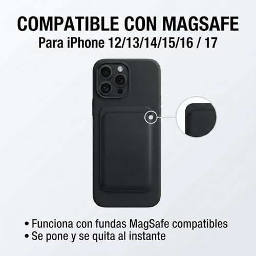 SQUARE STORES Tarjetero Magsafe de Piel para iPhone Compatible con MagSafe para iPhone 12/13/14/15/16/17, Cartera para Celular, Compatible con MagSafe Case, Accesorio para iPhone, 3 Tarjetas (Negro)