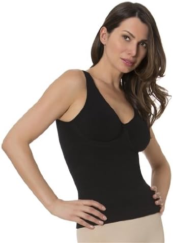 Aha Moment by N-Fini Women's Lycra Dbl V-Neck tank shapewear built-in bra with underwire Black M/L