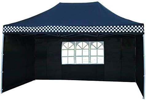DELTA Canopies 10'x15' Ez Pop up Canopy Party Tent Instant Gazebos 100% Waterproof Top with 4 Removable Sides Black Checker - E Model