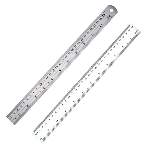 Stainless Steel Ruler Plastic ruler 12"(30cm) Straight Edge Metal Ruler Set For Engineering Office And School (6 pack 30cm) (6 ruler)