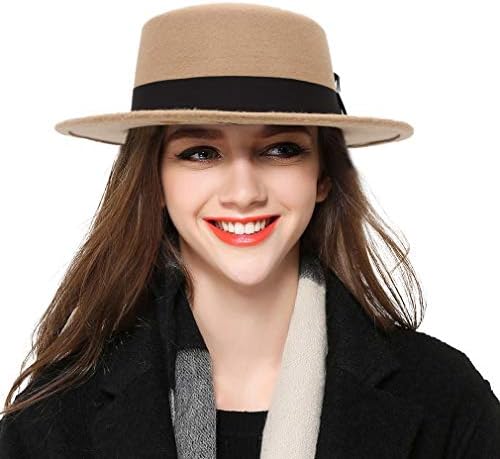 BOGIWELL Women's Classic Wool Felt Pork Pie Hat Flat Top Church Fedora Hat