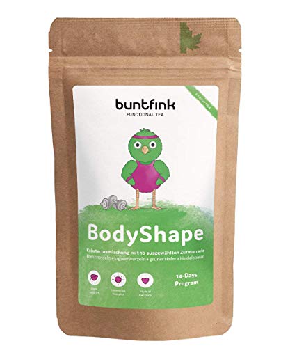 Buntfink âBodyShapeâ Entschlackungstee mit grünen Mateblättern, grünem Hafer, Brennnesselblätter, Hagebutte, Löwenzahn, Granatapfel, Ananasstückchen I Entgiftungstee, loser Kräutertee 60g zum Abnehmen