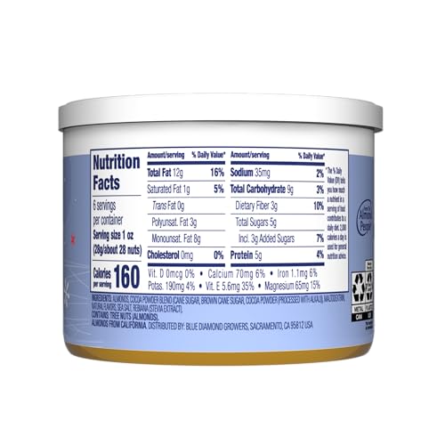 BLUE DIAMOND ALMONDS, HOLIDAY FROSTED BROWNIE FLAVORED SWEET SNACK NUT ALMONDS PERFECT SIZE FOR ON-THE-GO, HOLIDAYS AND GATHERINGS, LUNCH, ADULTS AND KIDS, 6OZ CAN