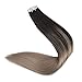 Full Shine 20 inch Ombre Balayage Tape in Hair Extensions Human Hair Remy Colored Extensions #1B Fading to #18 Ash Blonde Glue in Extensions 20 Pcs 50gram Per Package