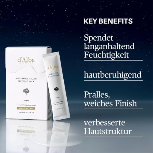 d'alba Italienisches White Truffle Waterfull Vegan Sleeping Pack 12 Stück, nicht abwaschbare Nachtserummaske