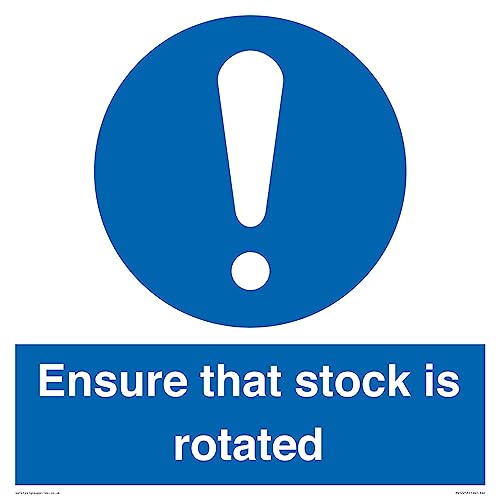 Letrero con texto en inglés "Ensure That Stock Is Rotated", 400 x 400 mm, S40