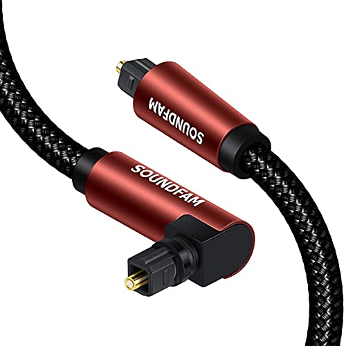 SOUNDFAM 90 Degree Optical Audio Cable [New Wine Red 5ft/1.5m] Digital Fiber Optic Toslink Cable(S/PDIF) for Sound Bar, TV,Home Theater, Xbox,PS4,Playstation