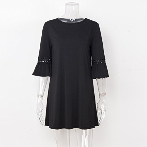 Tsmile Womens Mini Dress Clearance Hollow Out Fashion 3/4 Flare Sleeve Dress Ladies Evening Cocktail Party Dress (Black-1, S)