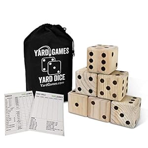 Giant 3.5″ Wooden Yard Dice with Laminated Yardzee and Farkle Scoresheets and Durable Carrying Case