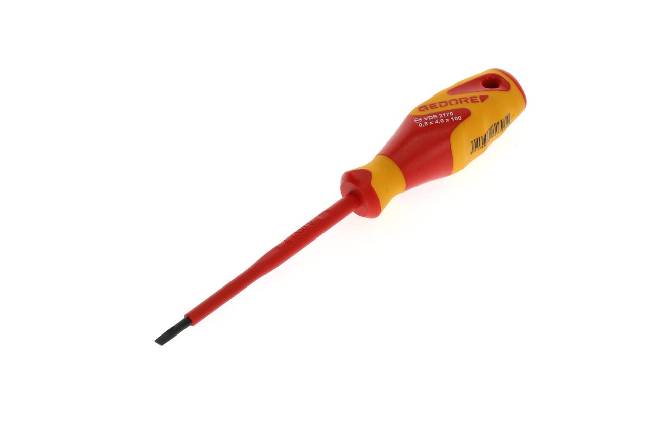 GEDORE VDE Screwdriver slotted, Screwdriver 1000 V insulated, Electric, Length 185 mm, Tool, VDE 2170 4, Steel