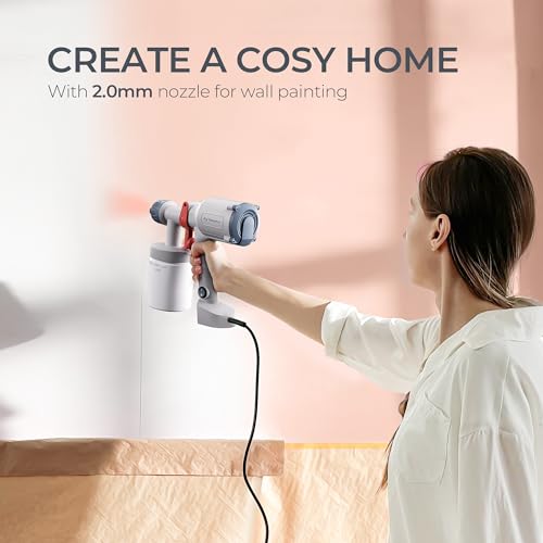 Tilswall Paint Sprayer, Ultra-Light Electric Spray Paint Gun with 20 fl oz Detachable Cup, 2 Nozzles & 3 Patterns, Perfect for Furniture, Cabinets, Fence, Walls, Doors, Garden & DIY, White