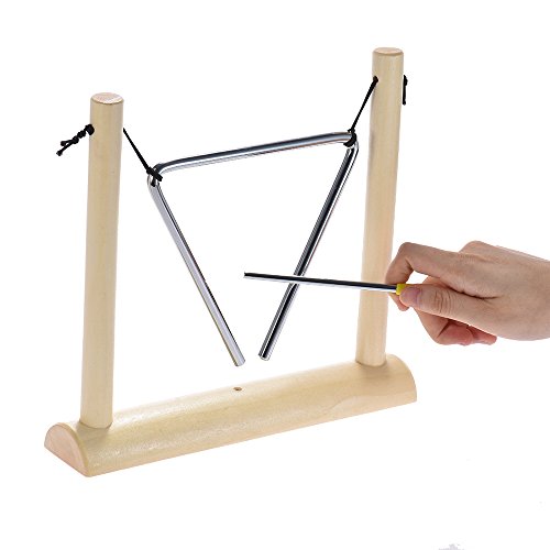 image for ammoon 6 inch Triangle with Wood Stand Percussion Rhythm Teaching Inst