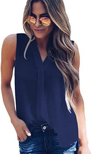OMyAngel Women’s Casual V Neck Sleeveless Chiffon Tank Tops Loose Blouse T Shirt
