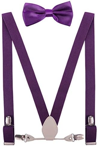 YJDS Men's Boy's Leather Suspenders and Bow Tie Set Elastic for Wedding