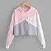 Keepfit Women Patchwork Hoodie Sweatshirt Crop Tops Jumper Hooded Pullover Blouse